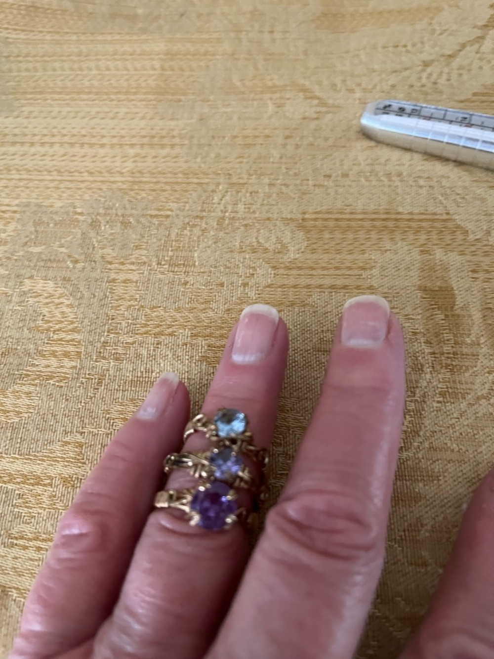 Trio of Gold-Plated Multi-Stone Stackable Ring — Lavender & Light Blue